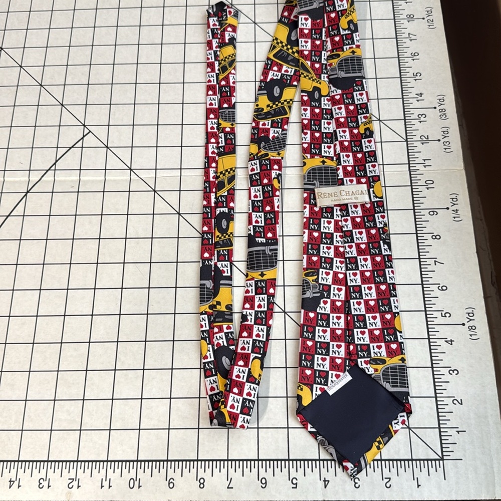 Vintage Rene Chagal Novelty Necktie – Yellow NYC Taxi Cabs & “I ♥ NY” Print  59" - Picture 10 of 10
